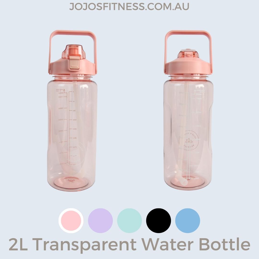 Pink-coloured transparent 2-litre water bottles - a stylish and vibrant choice for staying hydrated - JoJo's Fitness