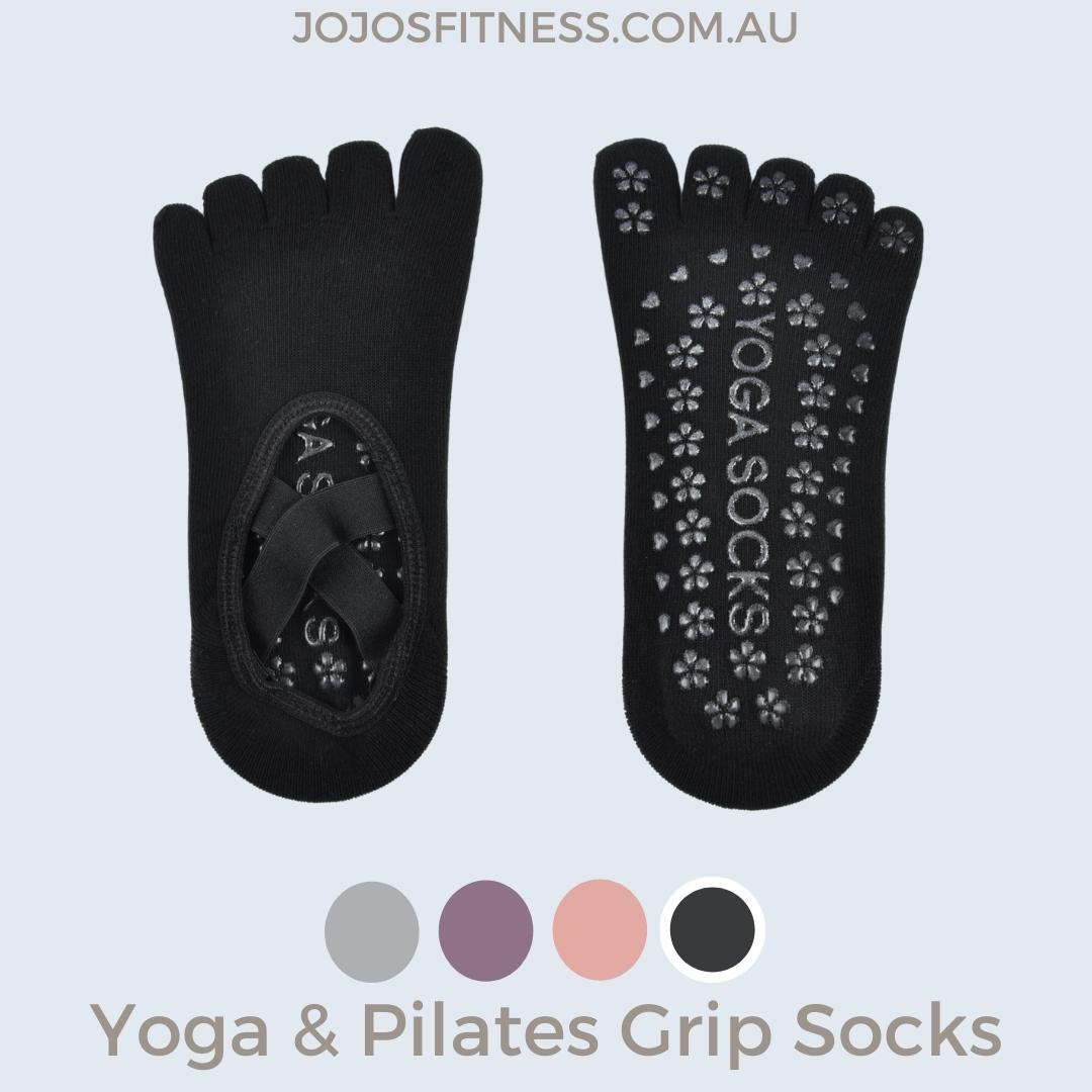 Black Full Toe Yoga Socks - Non-slip Grip for Enhanced Balance and Comfort - JoJo's Fitness