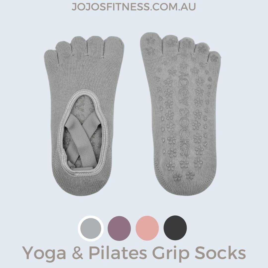 Grey Full Toe Yoga Socks - Enhanced Grip and Comfort for Yoga Practice - JoJo's Fitness