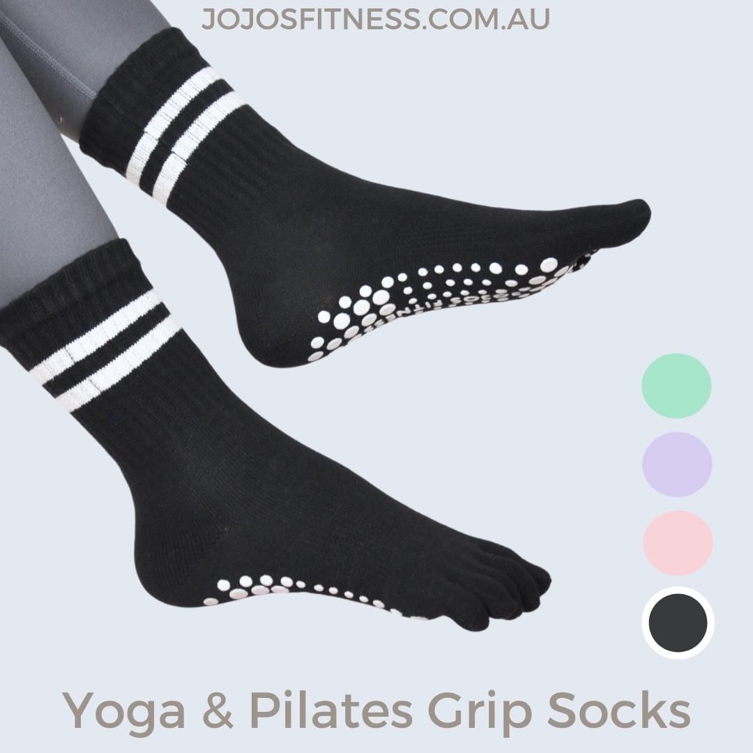 Enhance your practice with these sleek Black Yoga Pilates Socks, offering superior grip and style - JoJo's Fitness