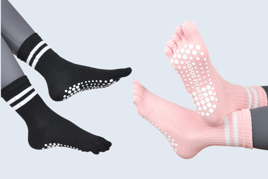 Explore our range of Pilates and Yoga Socks, they are anti-slip and induces strong grip on most surfaces, shop now - JoJo's Fitness